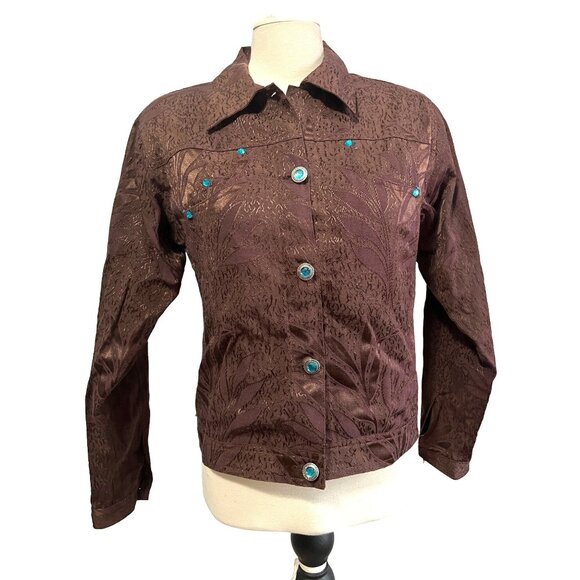Vintage Brown Jacket by Carrie Allen with Blue Gemstone Buttons sz Medium Bust P - Picture 1 of 9